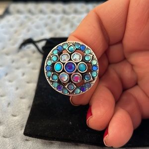 Stunning Blue Crystal Medallion Statement Ring-Boutique